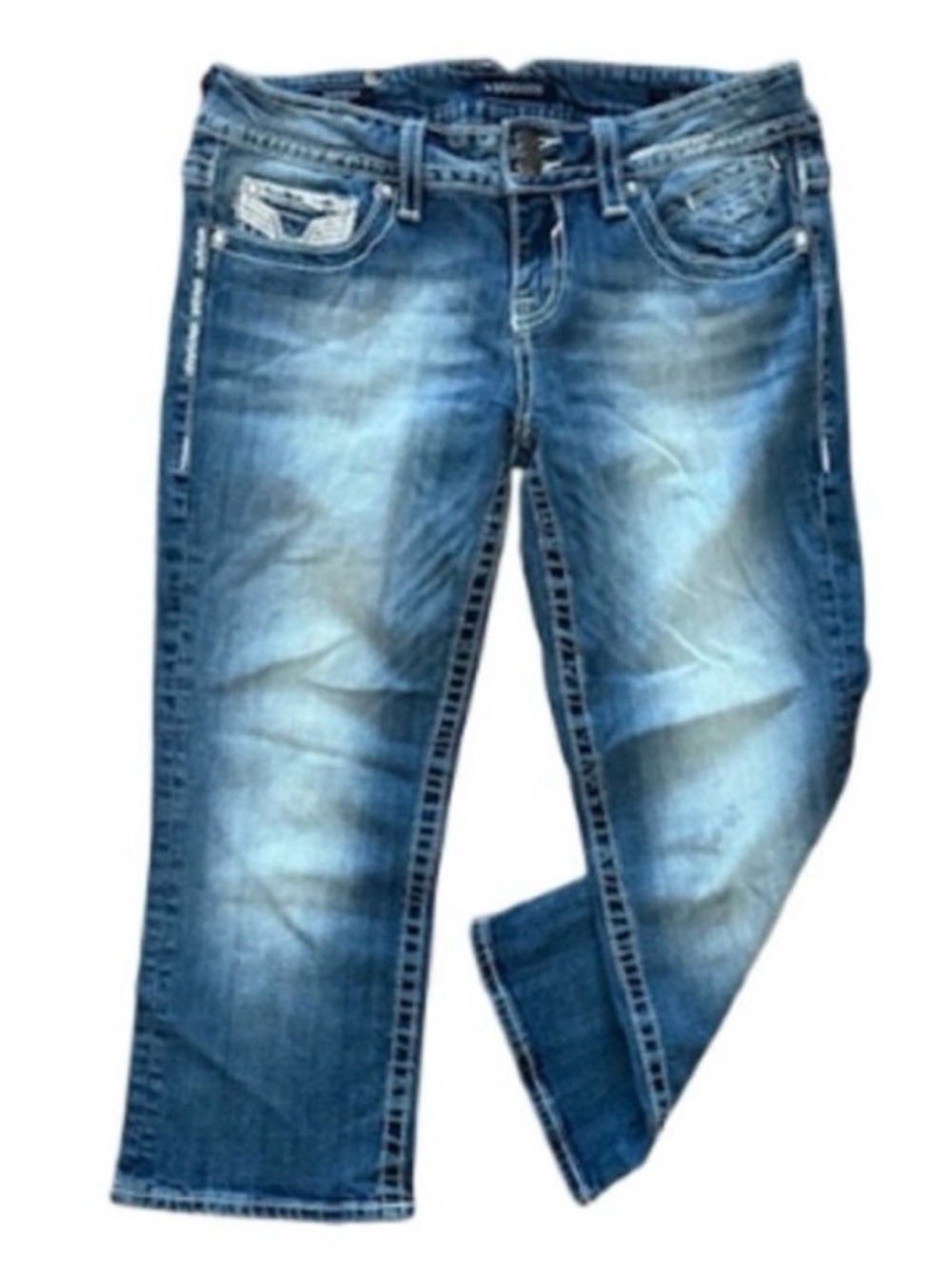 VIGOSS Chelsea Capri Jeans Size 9/10 Mid Rise Embroidered Pocket Denim